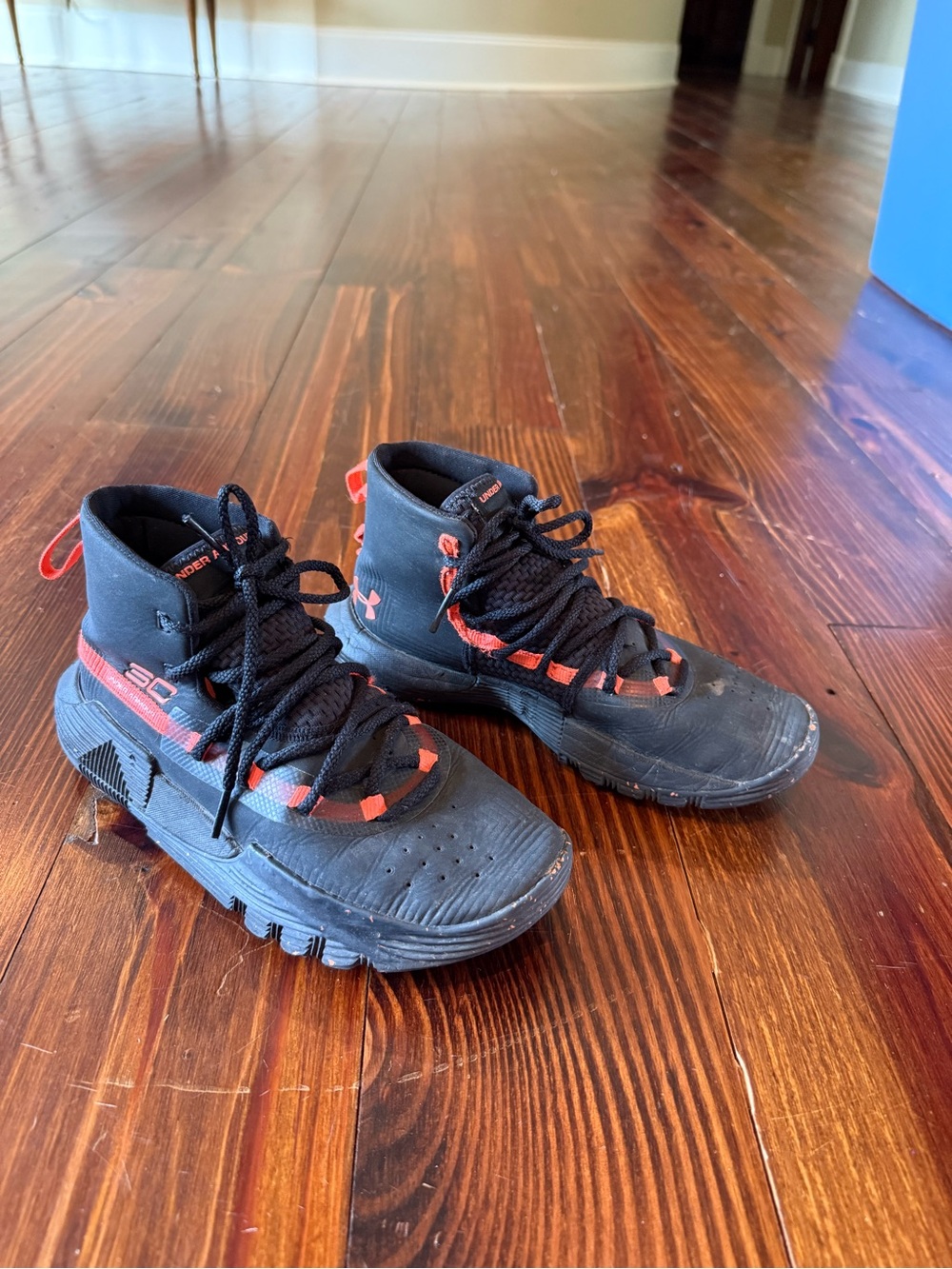 Under Armour Black with Orange-Red High-Top Training Shoes
